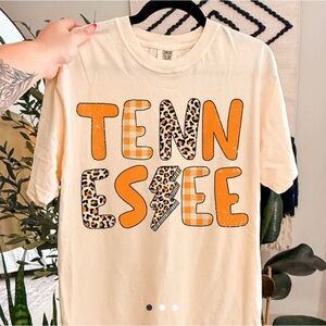 Comfort Colors s- xl Cream Tee with Orange and Leopard Graphic